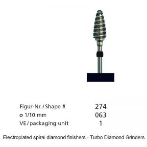 Electroplated spiral diamond finishers - Turbo Diamond Grinders -shape 274-0